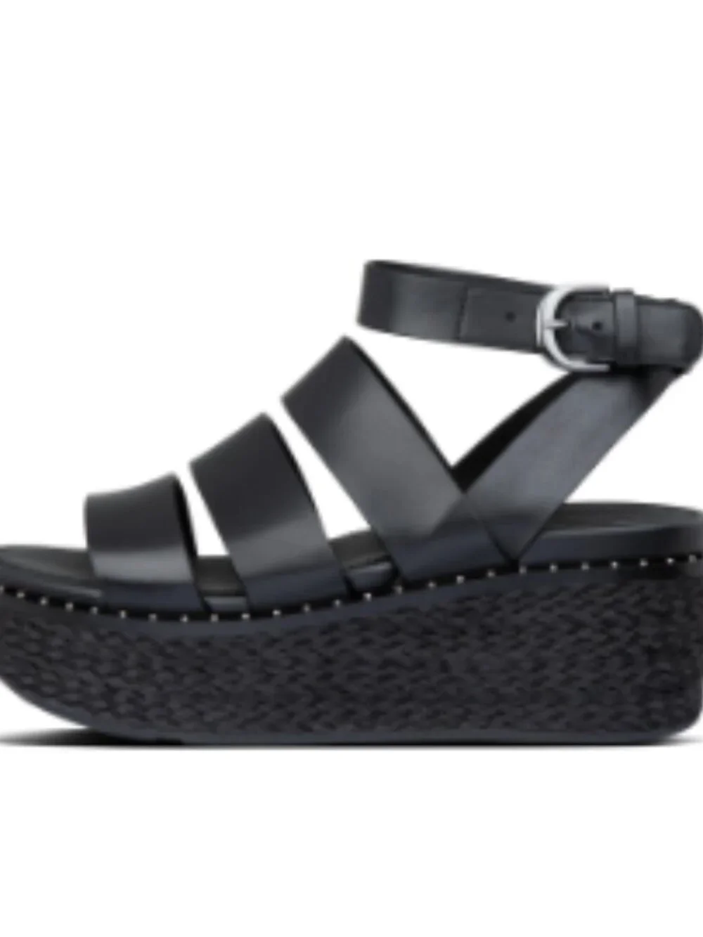 FitFlop Eloise Black Ankle Strap Open Toe Strappy Upper Espadrille Wedge Sandals